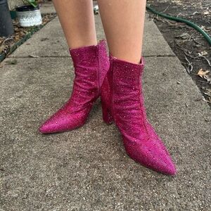 Betsey Johnson Fuchsia Glitter Heeled Boots